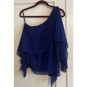 Boston Proper Blouse Women’s 6 Royal Blue Top One Shoulder Asymmetrical Party
